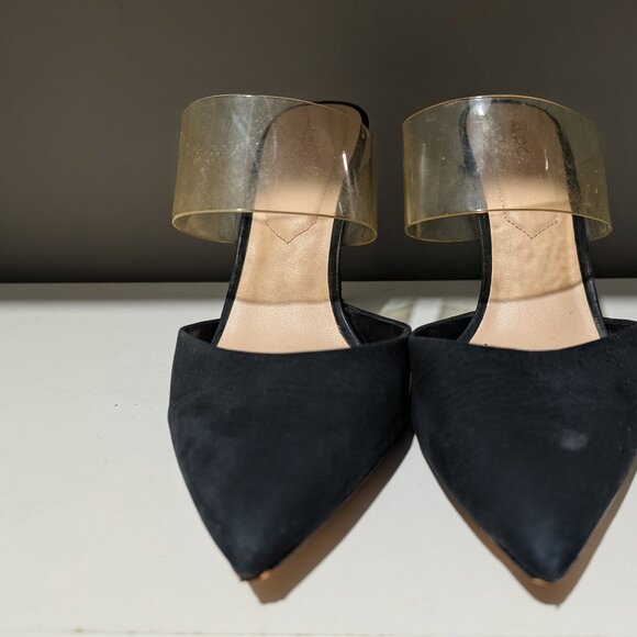 ALDO Black Leather Heels w/ Clear Strap – Size 7.5 - Picture 1 of 6